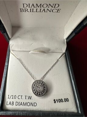 Diamond Brilliance 1/10 CT TW Lab Diamond Sterling Silver Halo Pendant Necklace